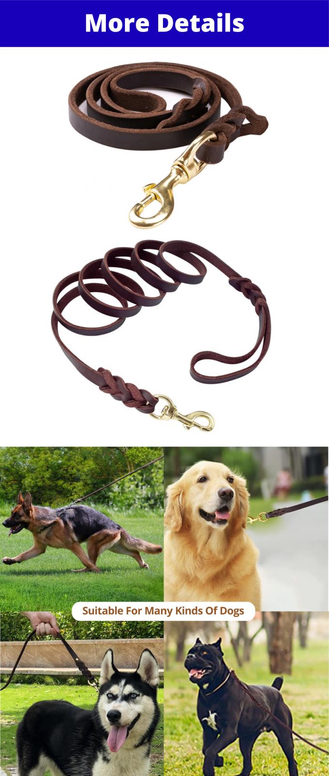 Braided Custom Running Training Genuine Leather Dog Leash For Medium Puppy Dog 0