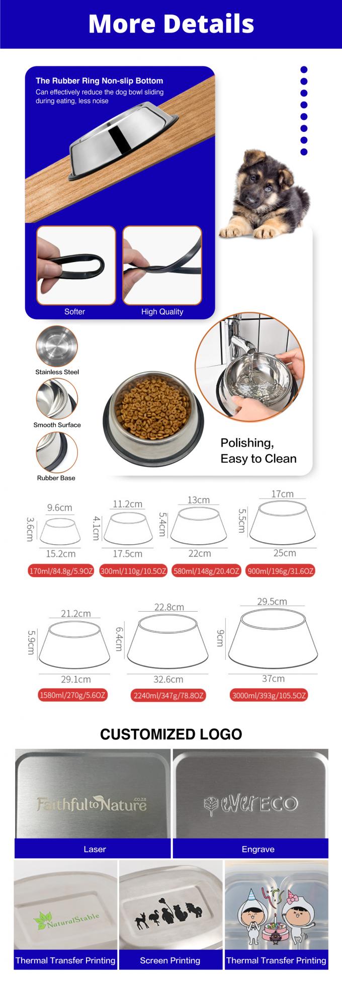 Non Slip Stainless Steel Pet Bowl For Food And Water Custom Logo 0