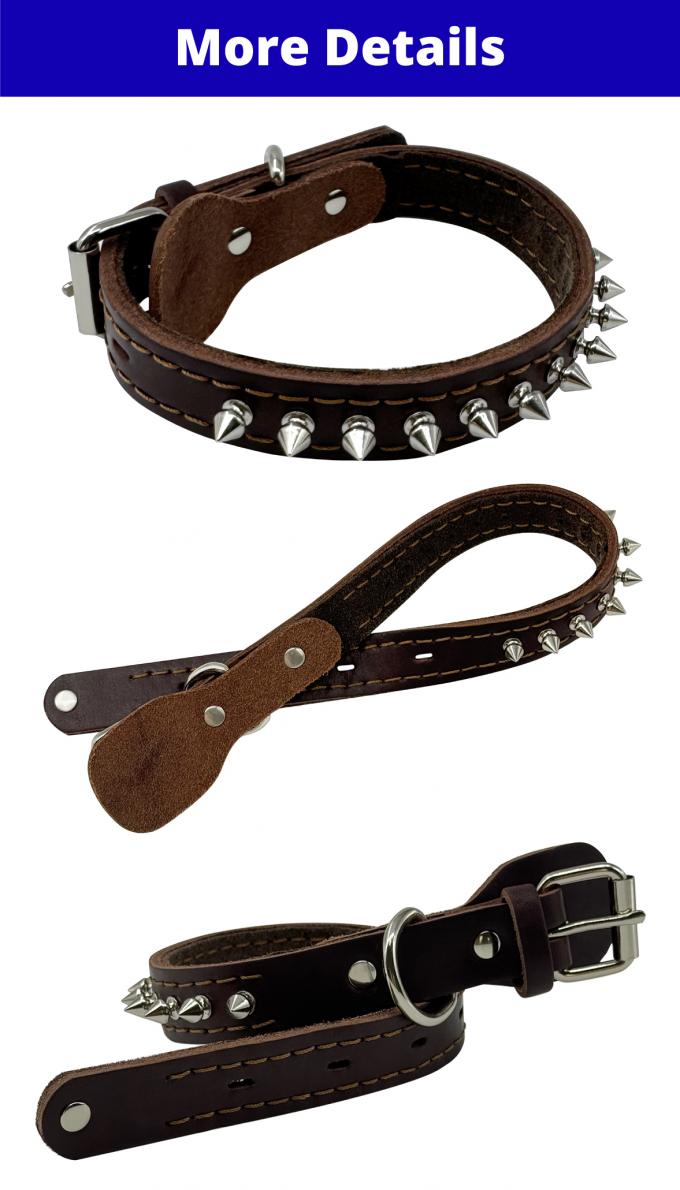 Durable Stylish Secure Adjustable Spiked Genuine Leather Dog Collar 0