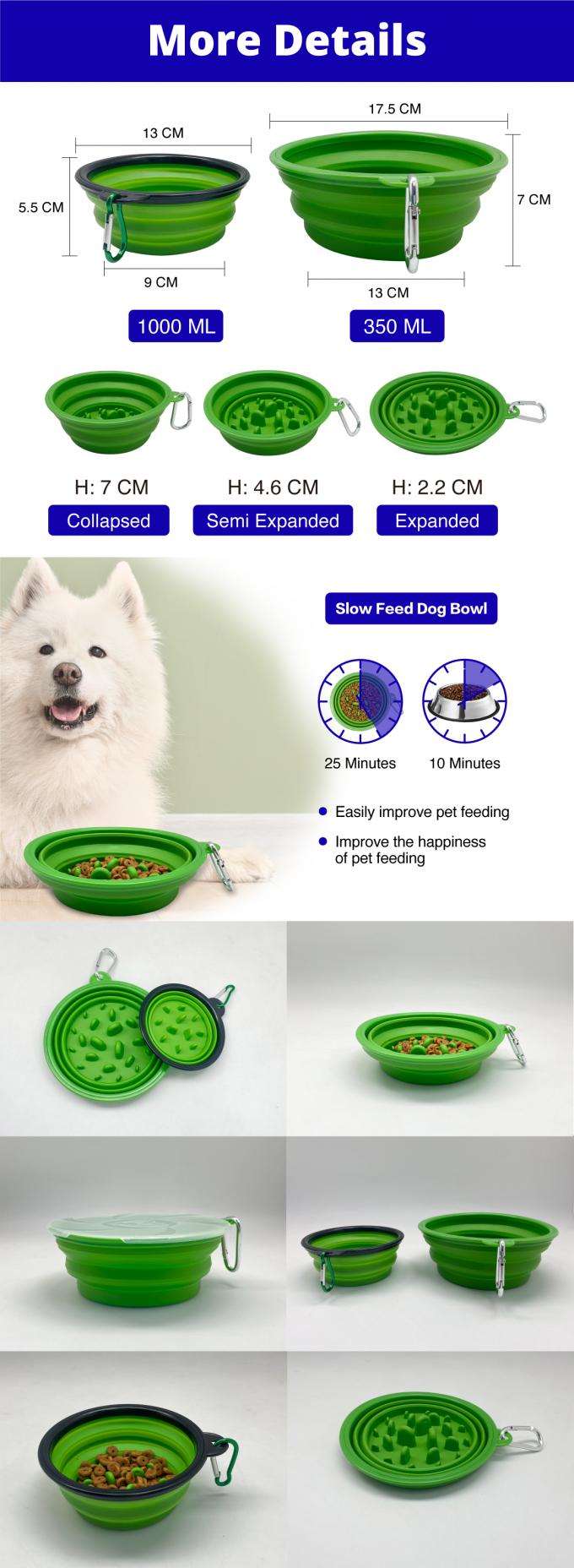 Silicone Portable Collapsible Slow Feeder Pet Dog Water Bowl With Lid Pet Folding Bowl 0