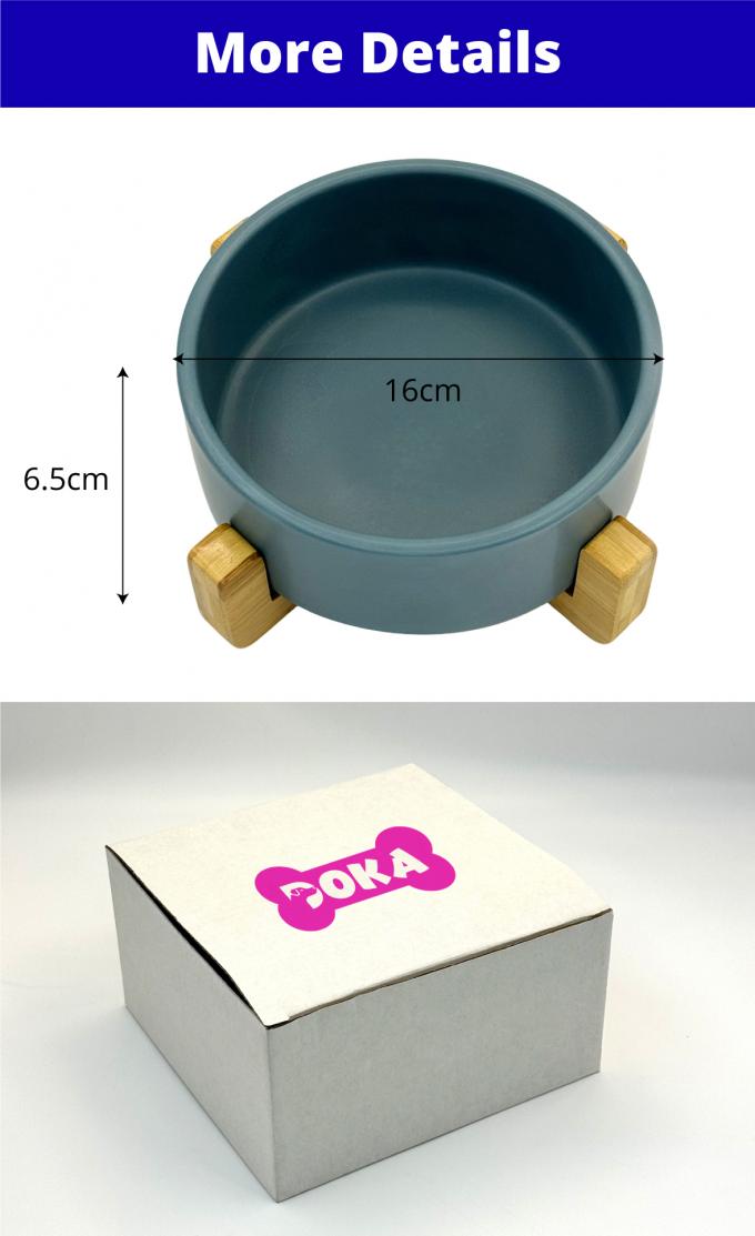 Ceramic Round Dog Cat Bowl Food Water Elevated Dish For Pet Wood Stand 0