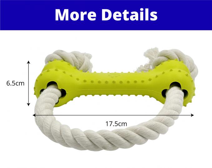 6.5 X 17.5cm Rubber Bone Shaped Dog Toy With Cotton Rope Durable Safe For Teeth And Gums 0