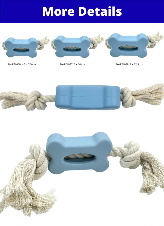 Rubber Bone Shaped Dog Toy With Cotton Rope Durable Safe Promotes Oral Health 0