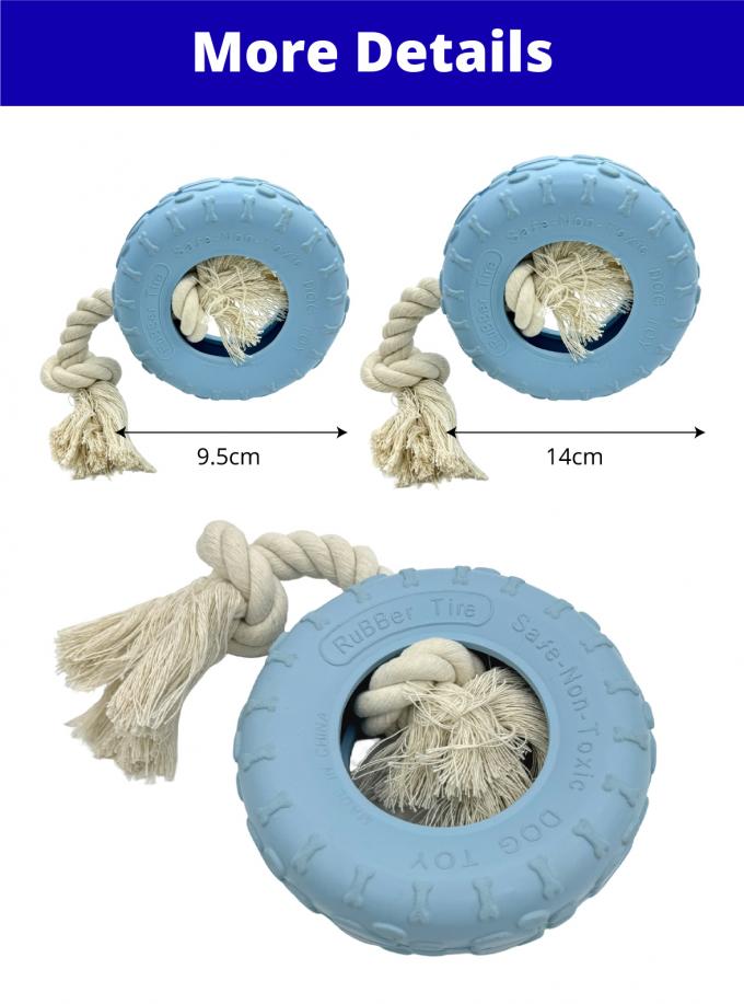 Rubber Tire Shaped Dog Toy With Cotton Rope Durable Oral Health Care 0
