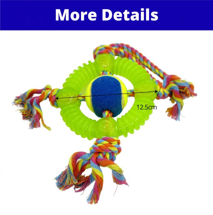 TPR Pet Tennis Ball Rope Dog Toy For Chewing Tugging And Fetching 0