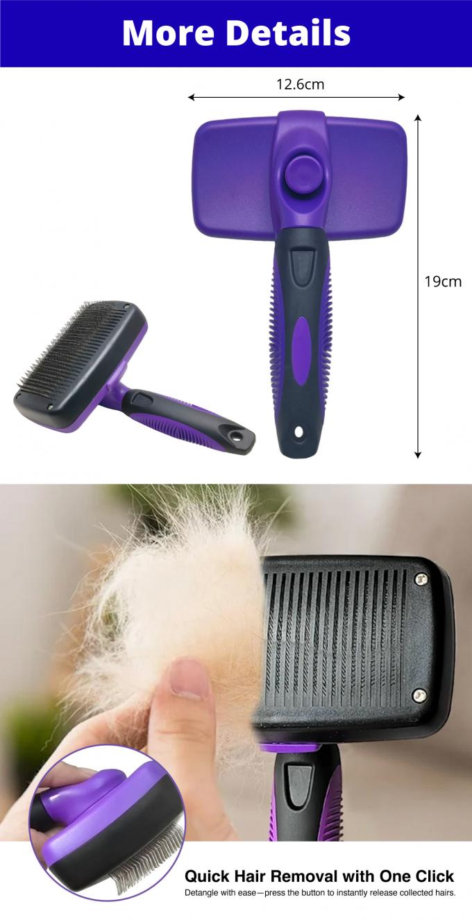 Self Cleaning Dog Brush With Non Slip Handle Removes Loose Hair Tangles 0