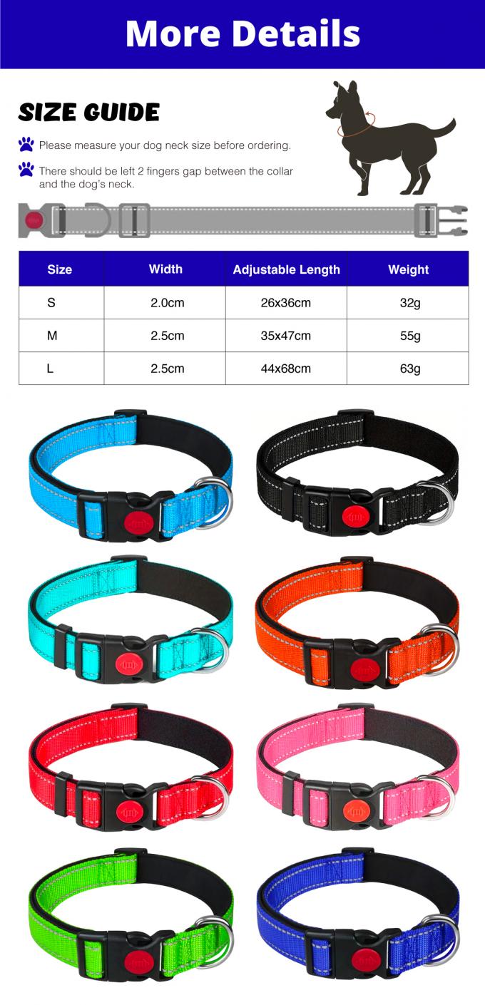 Reflective Adjustable Basic Simple Nylon Dog Collars With Locking Buckle 0
