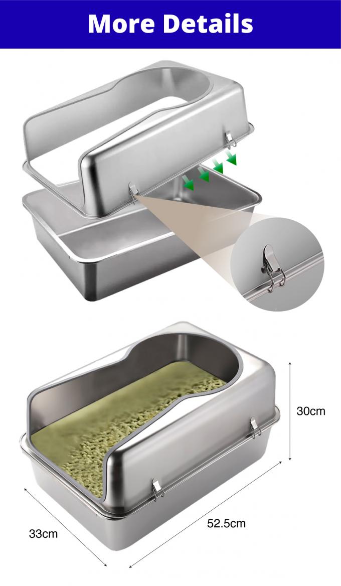Easy Cleaning Enclosed Cat Litter Box Stainless Steel Non Sticky 0