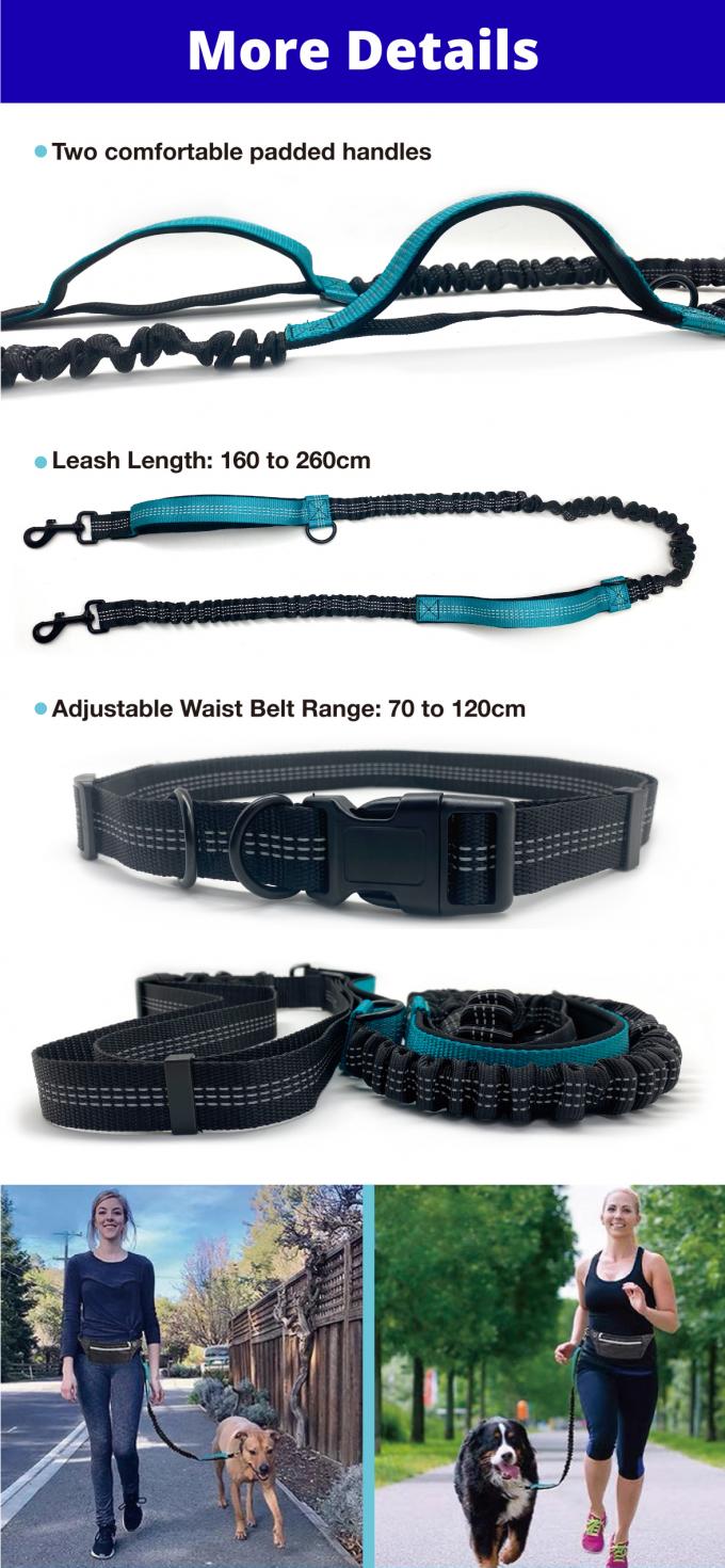 Dual Handle Elastic Bungee Hands Free Dog Running Leash With Adjustable Waist Belt 0