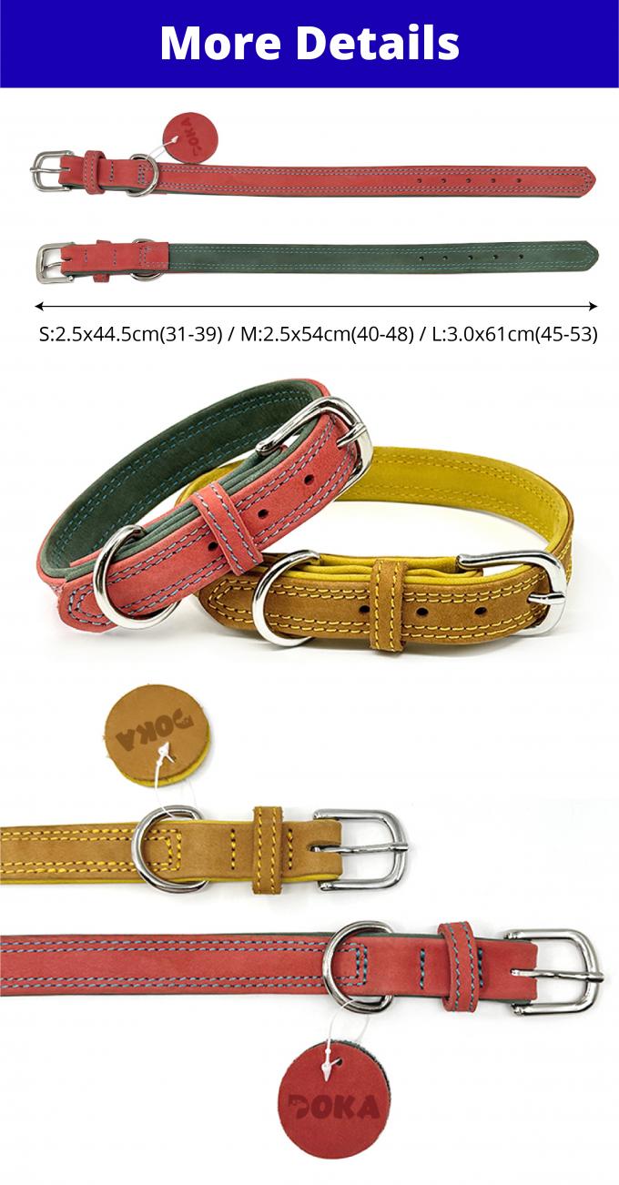 Colored Genuine Leather Pet Collar Stylish Durable Comfortable Fit 0