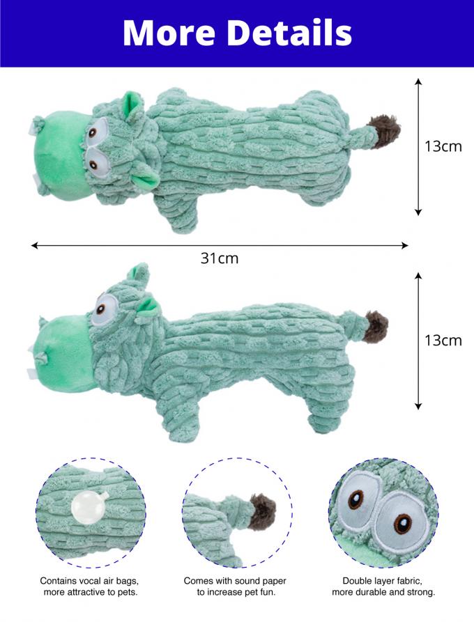 Green Hippo Plush Squeaky Dog Toy Soft Chew Tug Play Toy For Small To Large Dogs 0
