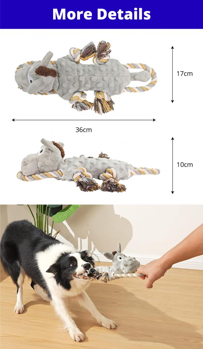 Interactive Donkey Plush Dog Toy Squeaky Tug Of War Chew Toy For Puppies Dogs 0