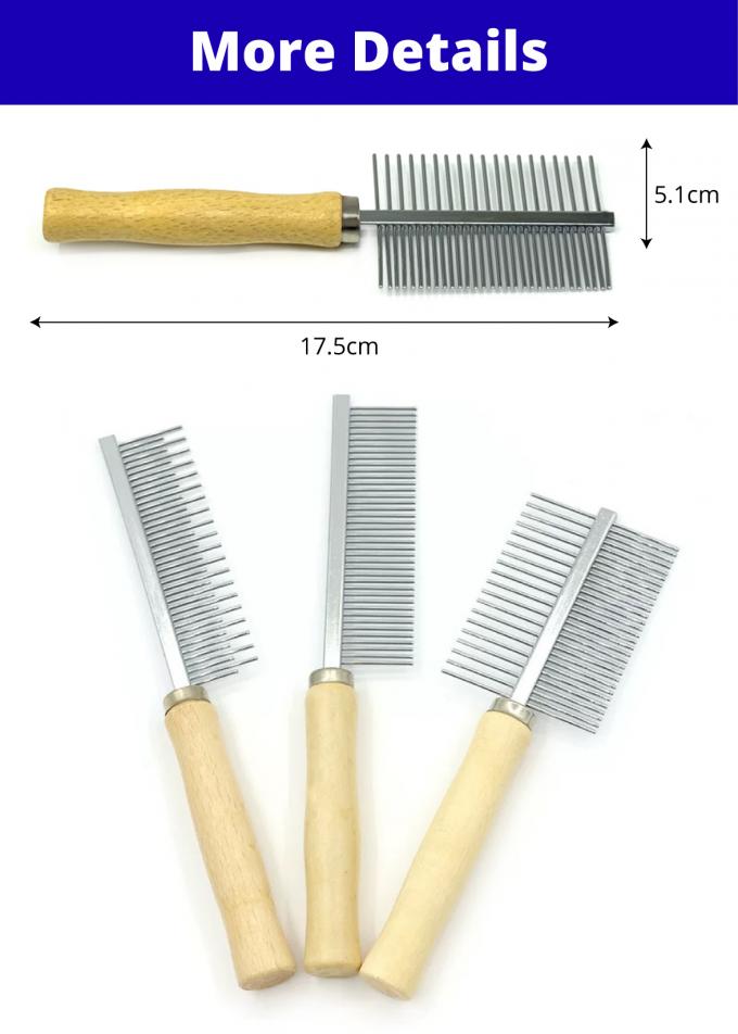 Double Row Pet Needle Comb 49PINS Wooden Handle Steel Pin Comb For Dogs Cats 0