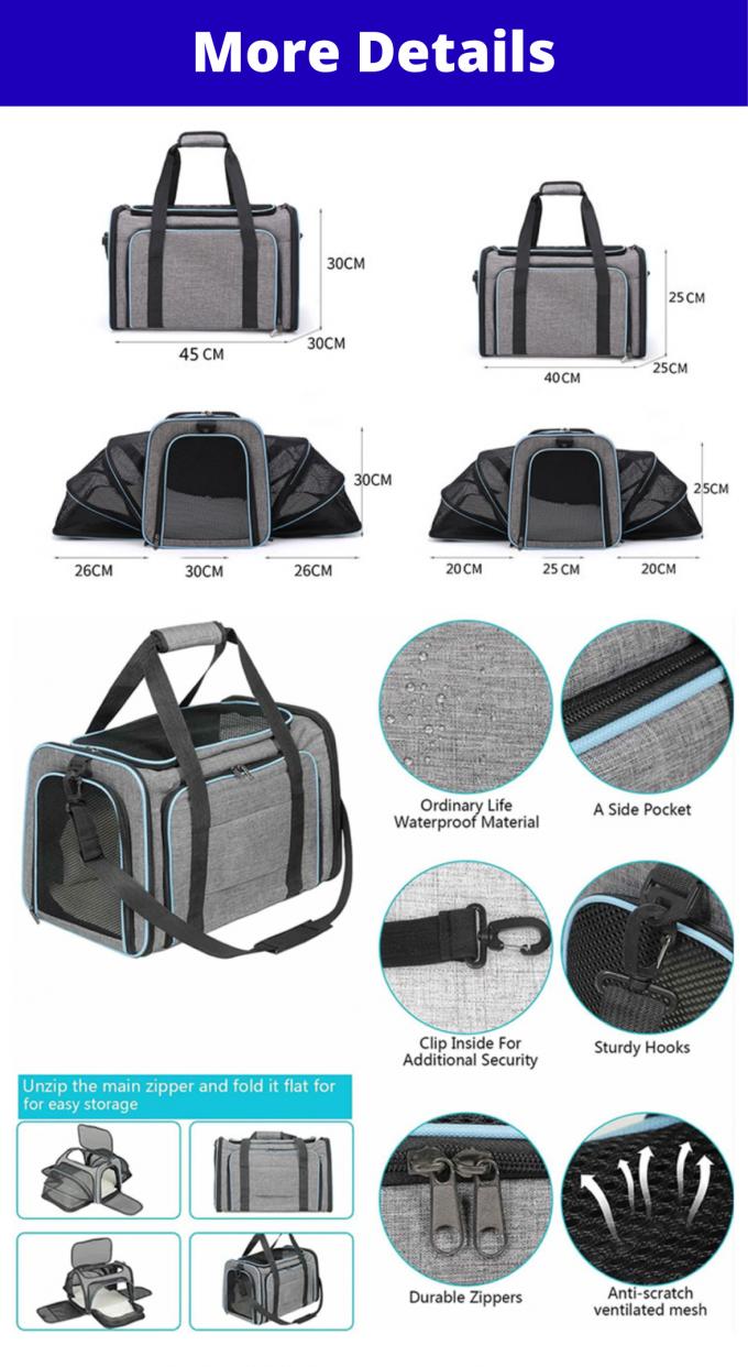 Pet Carrier Large Airline Approved, Expandable Cat Carrier Bag For Vet Visits And Traveling 0