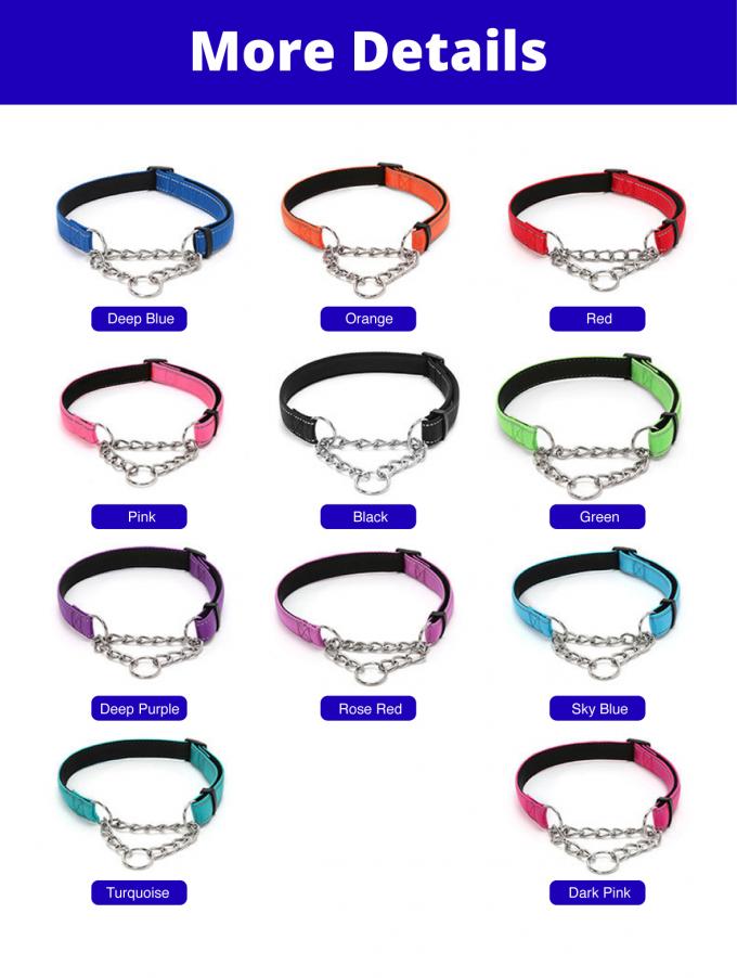 Reflective Nylon Dog Collar, Padded Training Collar With Stainless Steel Chain 0