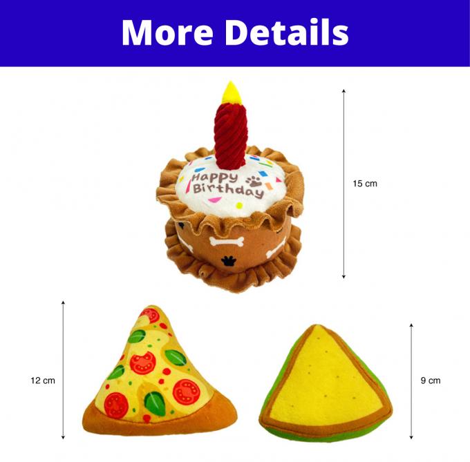 Pet Plush Toy Birthday Squeaky Gift Cake Sandwiches Pizza Crinkly Party Dog Toy Supplies 0