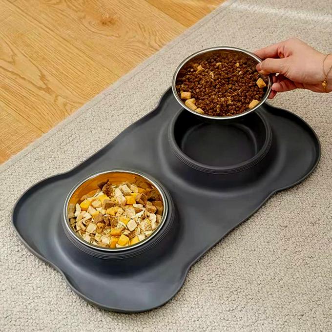 Pet Bowls Set With Non-Slip Base Double Dog Cat Food Bowl Water Dish Spill-Free Durable Easy Clean 0