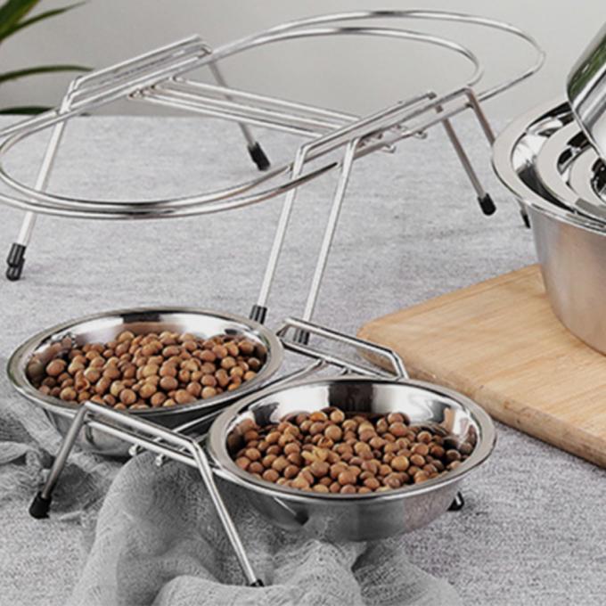 Pet Food And Water Bowls Set Stainless Steel Raised Pet Dish Feeder Iron Elevated Stand 0