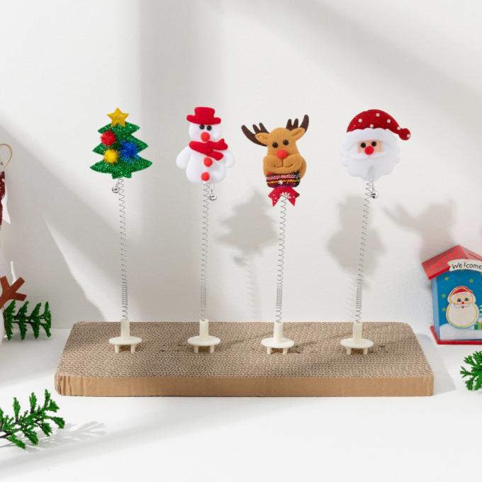 Christmas Cat Scratcher Toy With Spring Wobble Wand Santa, Reindeer, Snowman, Xmas Tree 0