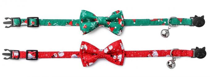 Christmas Plaid Bow Tie Cat Collar, Adjustable Safety Kitten Collar, Adorable Pet Collar Decoration 0