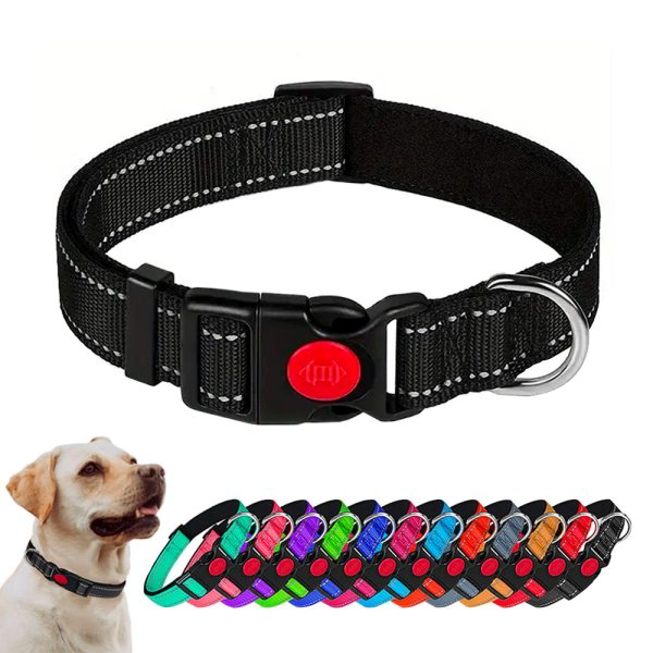 Reflective Adjustable Basic Simple Nylon Dog Collars With Locking Buckle Reflective Adjustable Basic Simple Nylon Dog Collars With Locking Buckle