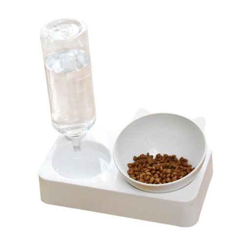 Plastic Automatic Cat Feeder Water Dispenser Water Fountain Cat Pet Drinking With Food Bowl