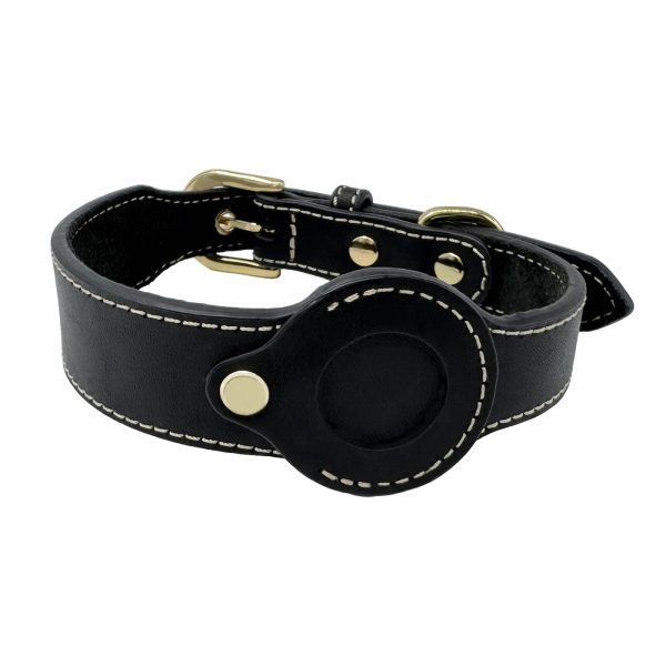 Dog Genuine Leather Tracking Tag Dog Collar Anti Lost With Tag Holder