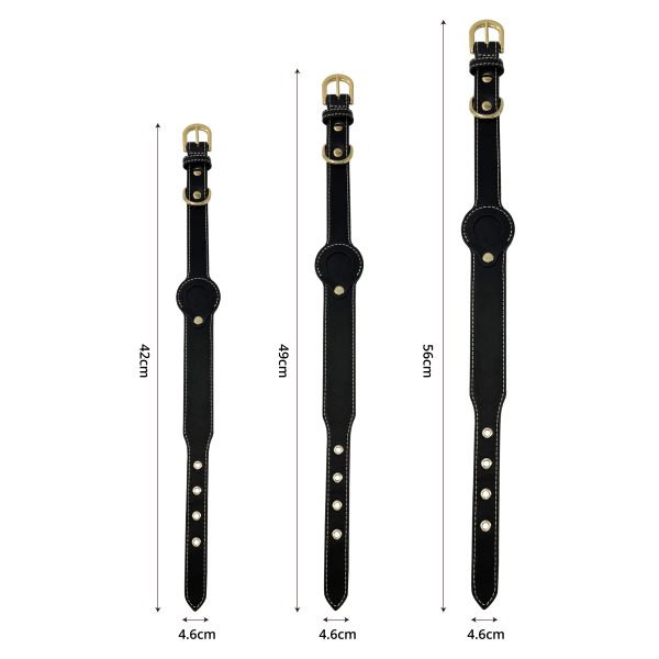 Dog Genuine Leather Tracking Tag Dog Collar Anti Lost With Tag Holder