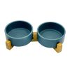 Double Dog Cat Bowl Ceramic With Elevated Wooden Stand Food Water Dish Double Dog Cat Bowl Ceramic With Elevated Wooden Stand Food Water Dish