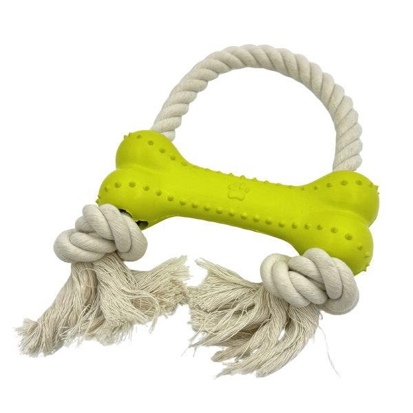 6.5 X 17.5cm Rubber Bone Shaped Dog Toy With Cotton Rope Durable Safe For Teeth And Gums 6.5 X 17.5cm Rubber Bone Shaped Dog Toy With Cotton Rope Durable Safe For Teeth And Gums