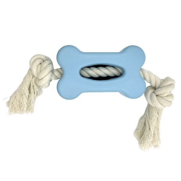 Rubber Bone Shaped Dog Toy With Cotton Rope Durable Safe Promotes Oral Health